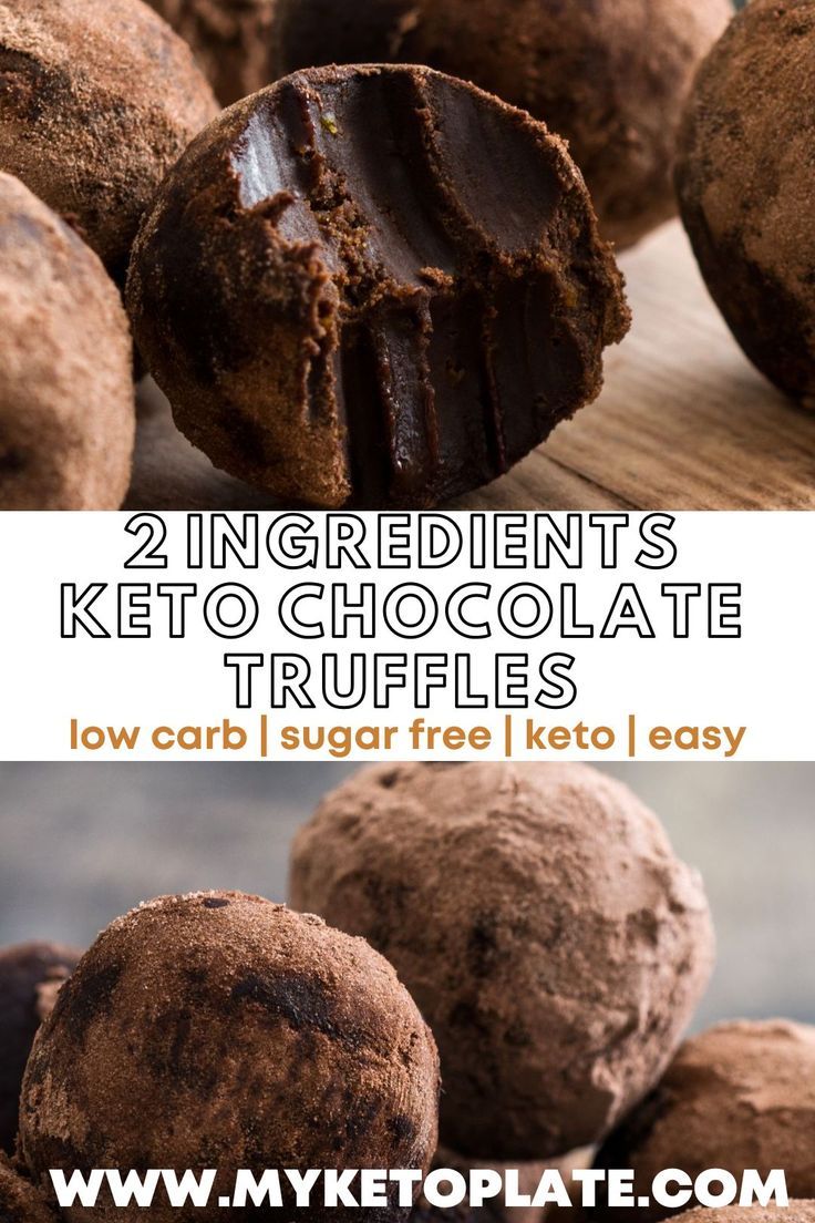 chocolate truffles with text overlay that reads, 2 ingredients keto chocolate truffles low carb / sugar free keto easy