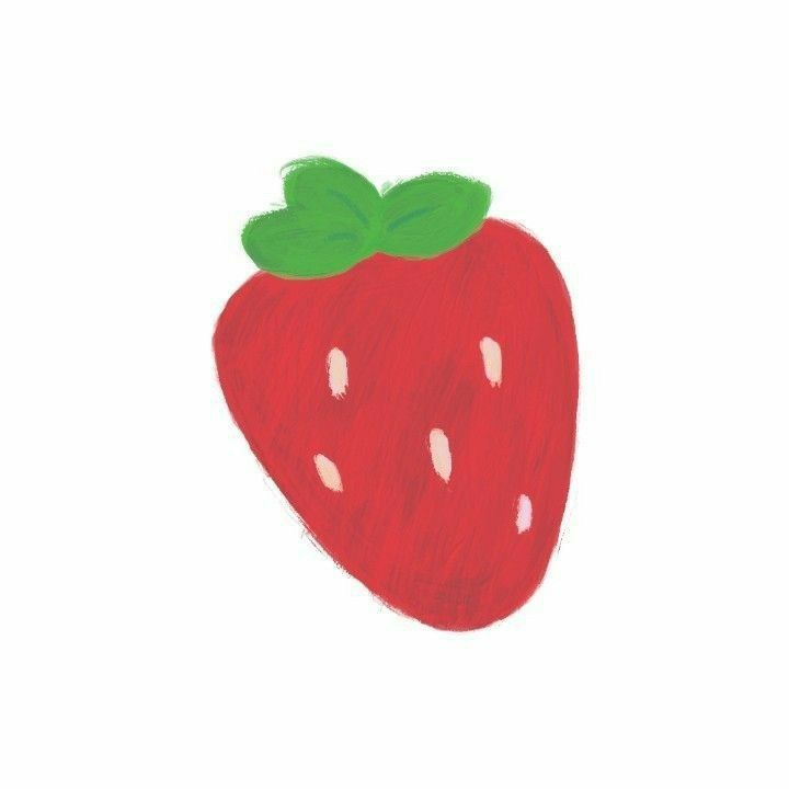 a drawing of a red strawberry with green leaves