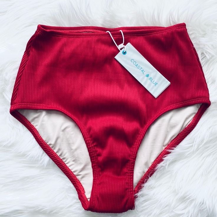 Nwt Coastal Blue | Ruby Red Ribbed Textured High-Waisted Bikini Bottom | Women's Size Small (4-6) Shell: 91% Polyester | 9% Elastane Lining: 88% Polyester | 12% Elastane High Quality | Well Made | Very Flattering Brand New From A Pet & Smoke Free Home! Sw#12 Red Short-length Swimwear For Beachwear, Red Short Length Swimwear For Beachwear, Red Short Length Swimwear For Vacation, Red Short Length Swimwear For Beach, Red Fitted Short Length Swimwear, Red Fitted Short-length Swimwear, Red Lined Stretch Swimwear, Red Bottoms For Pool And Beach Season, Fitted Red Bottoms For Beach Season