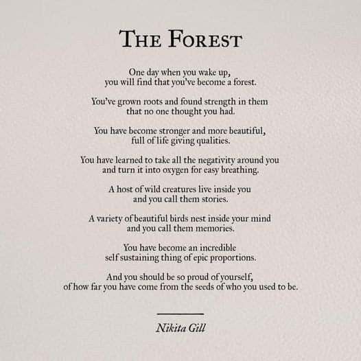 a poem written in black ink on white paper with the words,'the forest '