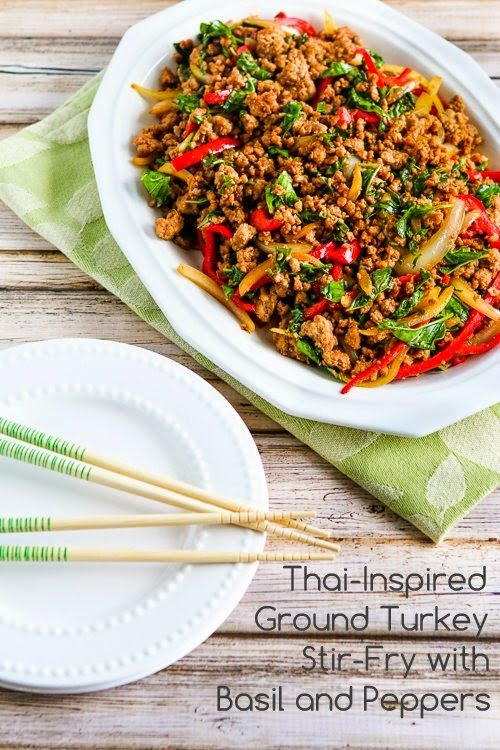 thai ground turkey stir - fry with basil and peppers