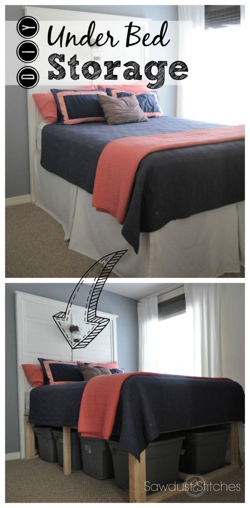 two pictures of a bed with storage underneath it and below the bed is an image of a bedroom