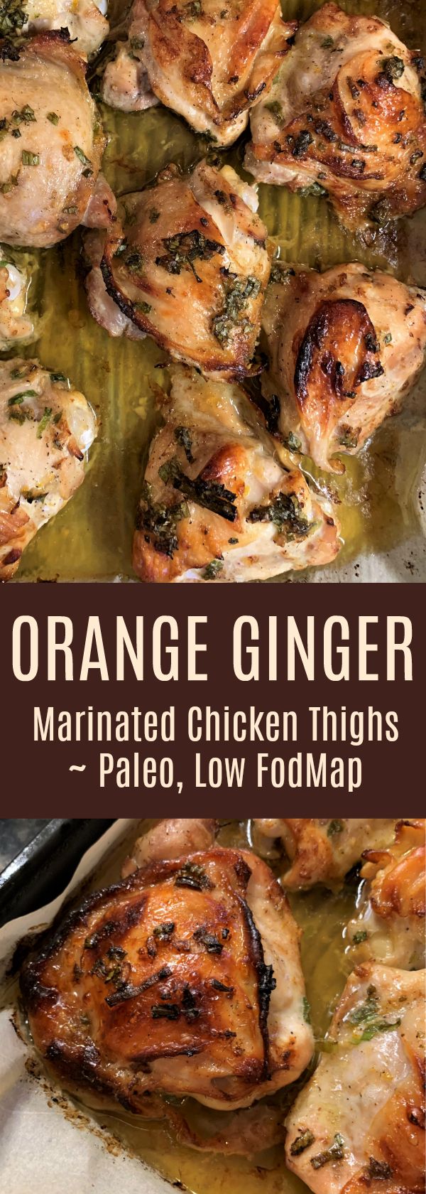 orange ginger marinated chicken thighs in a pan