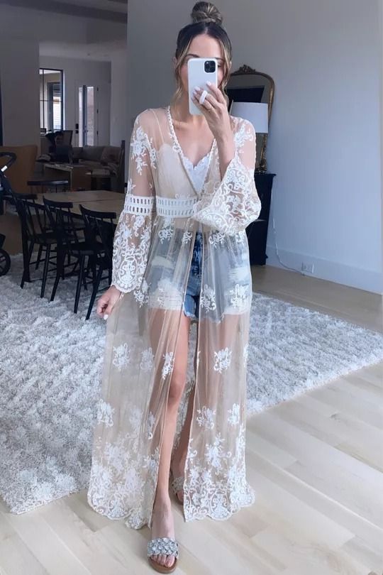 Sheer Kimono Outfit, Kimono Summer Outfit, Lace Kimono Outfit, Summer Kimono Outfit, Spring Outfit Aesthetic, Goa Outfits, Hair Up In A Bun, Look Kimono, Japan Outfits