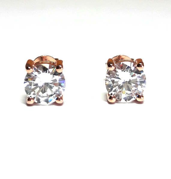 Earrings-Solitaire Earrings-Rose Gold Earrings-Diamond Earrings-Gold Earrings-925K Silver Zirconia E