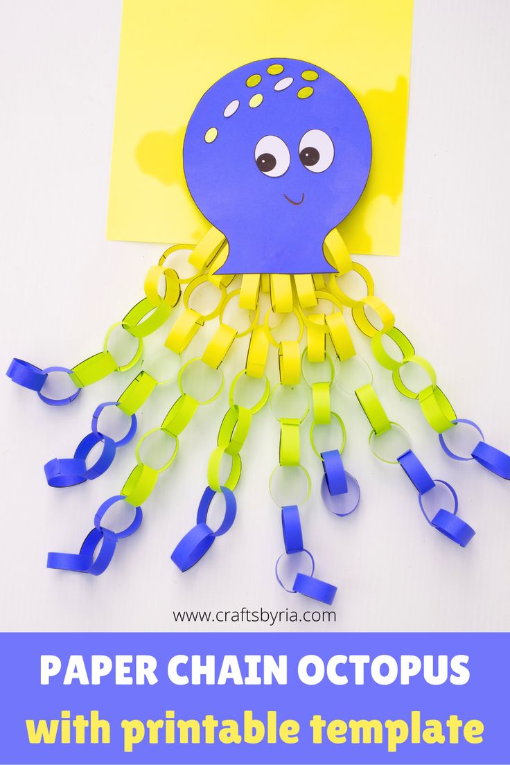 paper chain octopus craft with printable template Octopus Paper Chain Craft, Under The Sea Activity For Kids, Octopus Arts And Crafts, Paper Chain Octopus, Sea Creature Craft, Octopus Activities, Sea Creature Art, Sea Creatures Crafts, Octopus Craft