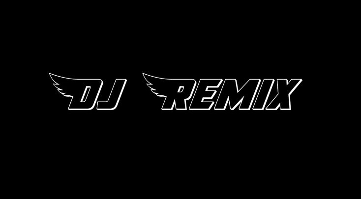 the words dj remix are shown in white on a black background with wings