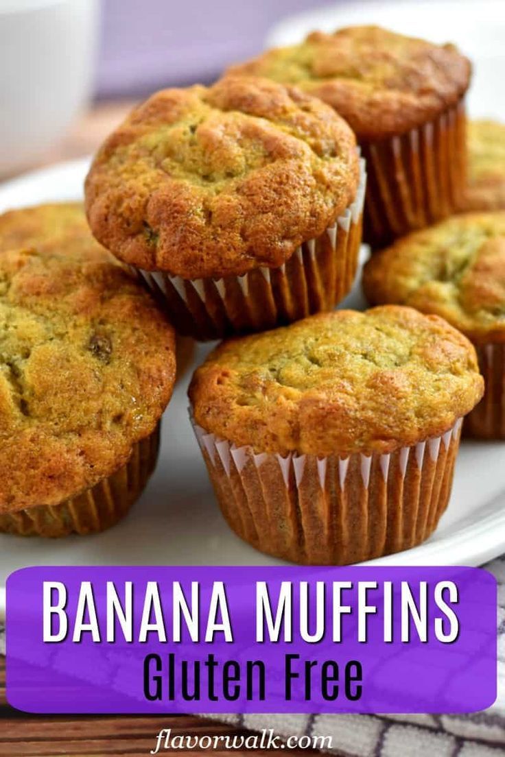 gluten free banana muffins on a plate with the title above it