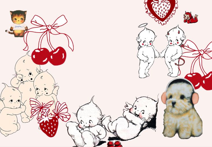 a group of teddy bears with bows and hearts around them on a pink background for valentine's day