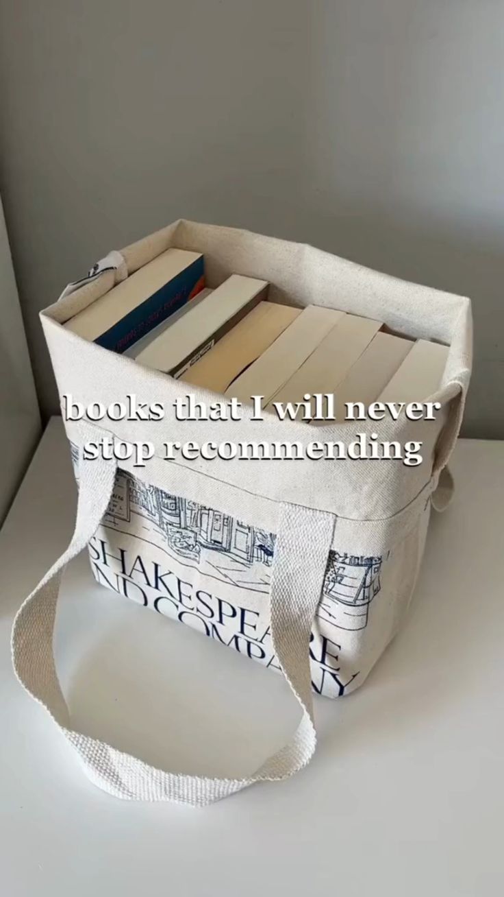 there is a book bag with books in it and the words books that will never stop recommending