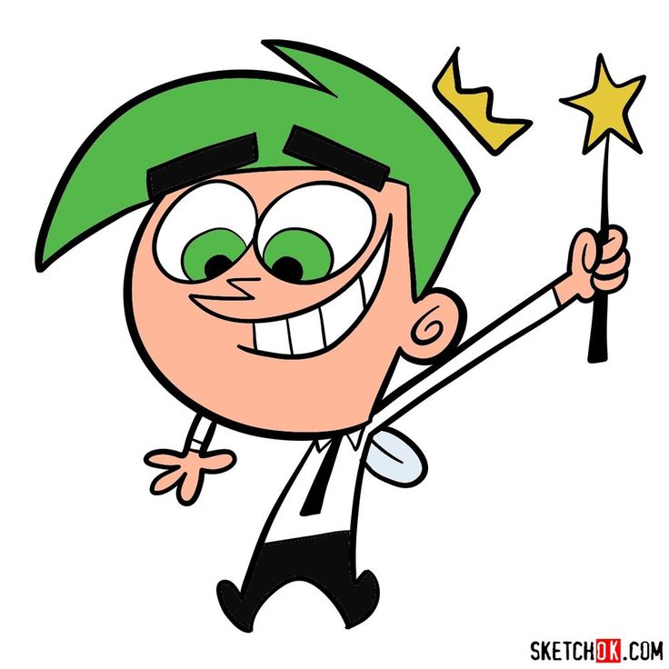 a cartoon character with green hair holding a star and pointing to it's side