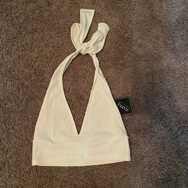 White Tie Halter Top From Zaful! Tags On, Never Been Worn! White Triangle Top For Day Out, Chic White Triangle Crop Top, White V-neck Halter Top For Summer, White Triangle Halter Top For Party, Summer White Halter Top For Party, White V-neck Halter Top For Beach, White V-neck Crop Top For Beach Season, White Triangle Top For Spring, White Triangle Top Crop Top Casual