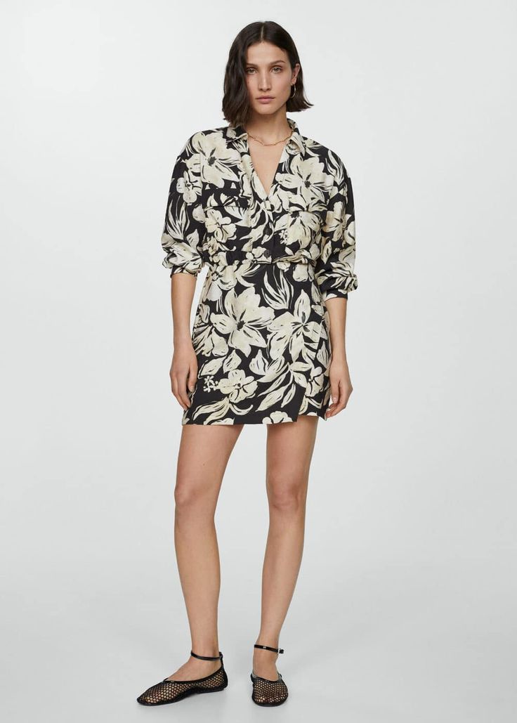 Floral shirt dress -  Women | Mango USA Printed Collared Day Dresses, Collared Printed Dresses For Daywear, Printed Collared Dress For Daywear, Printed Shirt Dress For Day Out, Printed Shirt Dress For Workwear, Printed Collared Dress For Day Out, Chic Printed Button-up Dress, Summer Printed Shirt Dress For Workwear, Summer Workwear Printed Shirt Dress