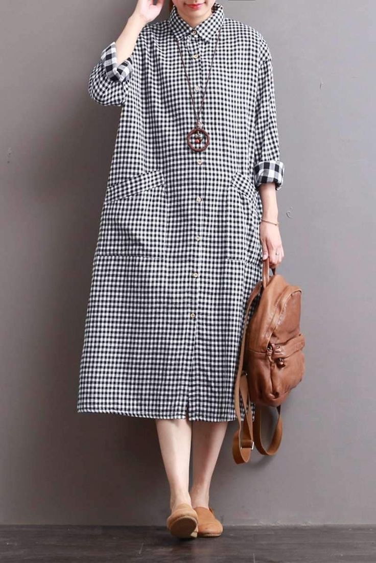 Linen Plaid Casual Loose Shirt Dress Long Shirt for Women Casual Black Long Sleeve Dress For Fall, Casual Long Sleeve Dress For Fall, Casual Long Sleeve Cotton Dress For Fall, Plaid Long-sleeve Dresses With Pockets, Plaid Long Sleeve Dress With Pockets, Long Sleeve Plaid Dress With Pockets, Casual Long Sleeve Knee-length Winter Dress, Casual Long Sleeve Midi Dress For Fall, Casual Knee-length Long Sleeve Dress For Work