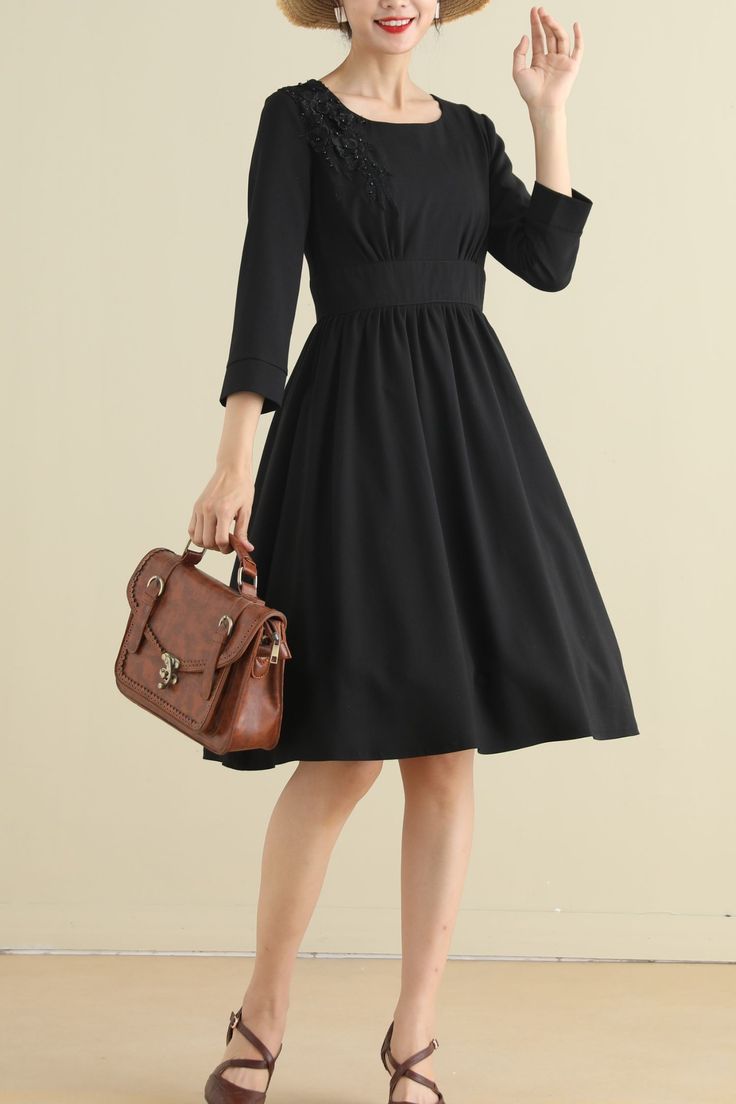 Vintage inspired black linen dress for women, a timeless piece suitable for any event. Embrace the elegance of vintage fashion with this chic dress. Elevate your style effortlessly. ✨👗 

SKU 2794 
Link in bio 

#BlackDress #SwingDress #womenswear #elegantlook #dressgoals #Xiaolizihandmade Classic Black Dress For Spring, Elegant Midi Length Linen Dress, Classic Black Midi Dress For Spring, Elegant Fitted Solid Linen Dress, Elegant Fitted Solid Color Linen Dress, Fitted Elegant Linen Dress, Elegant Spring Linen Dress, Classic Knee-length Linen Dress For Workwear, Elegant Knee-length Linen Dress For Fall