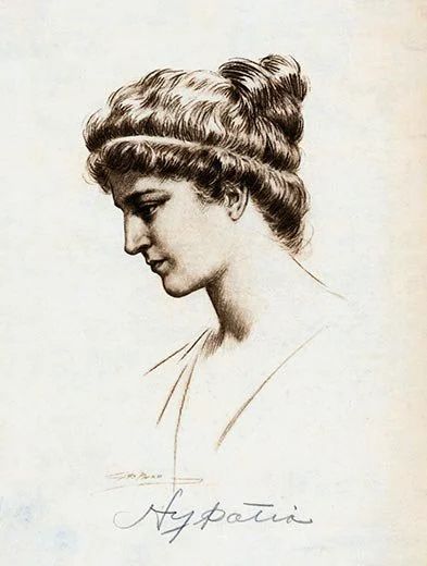 an old drawing of a woman with her hair in a bun