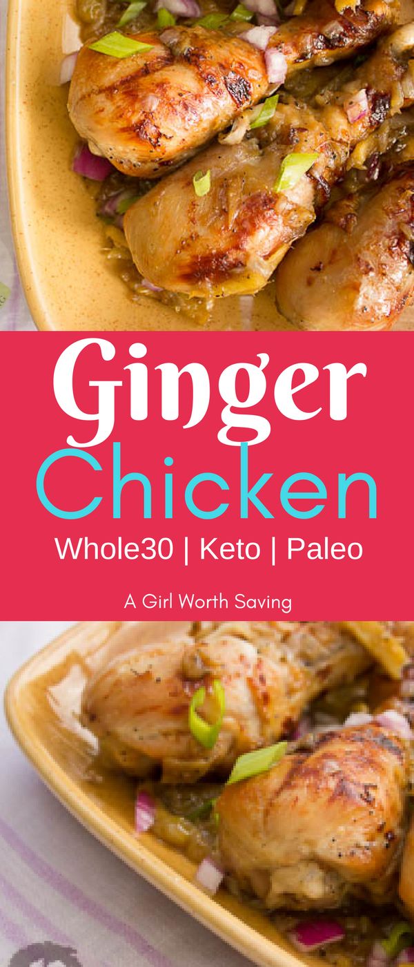 a plate with grilled chicken on it and the title ginger chicken whole 30 keto paleo