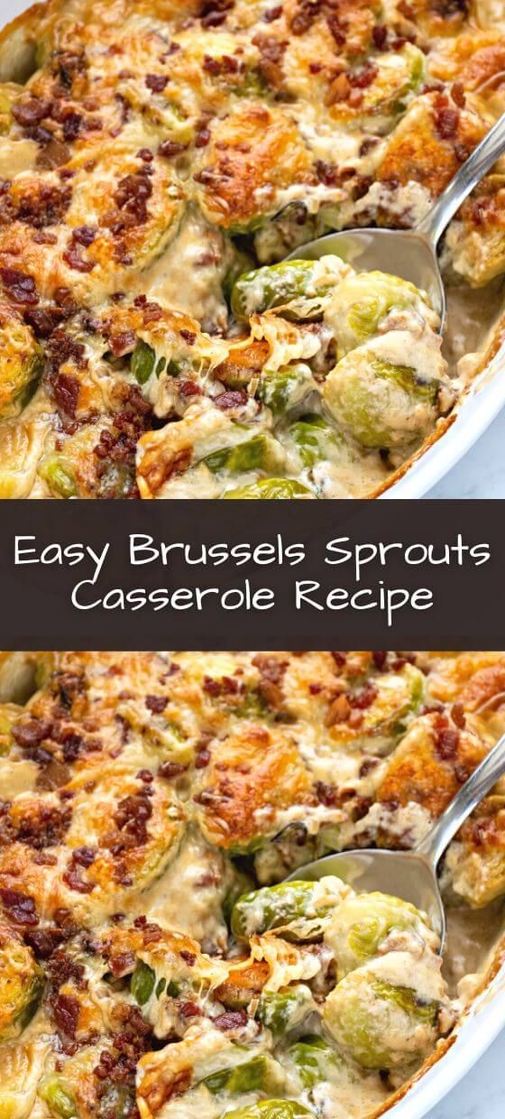 an easy brussel sprouts casserole recipe is shown