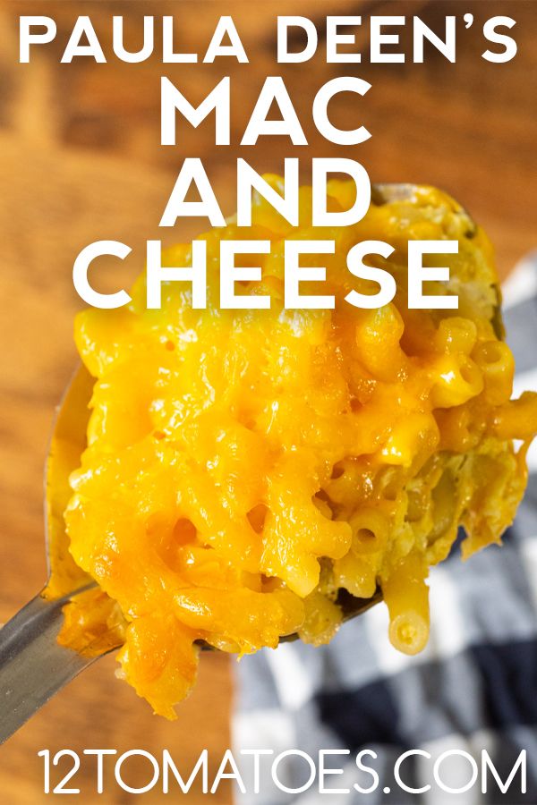 a spoon full of macaroni and cheese with the title overlaying it