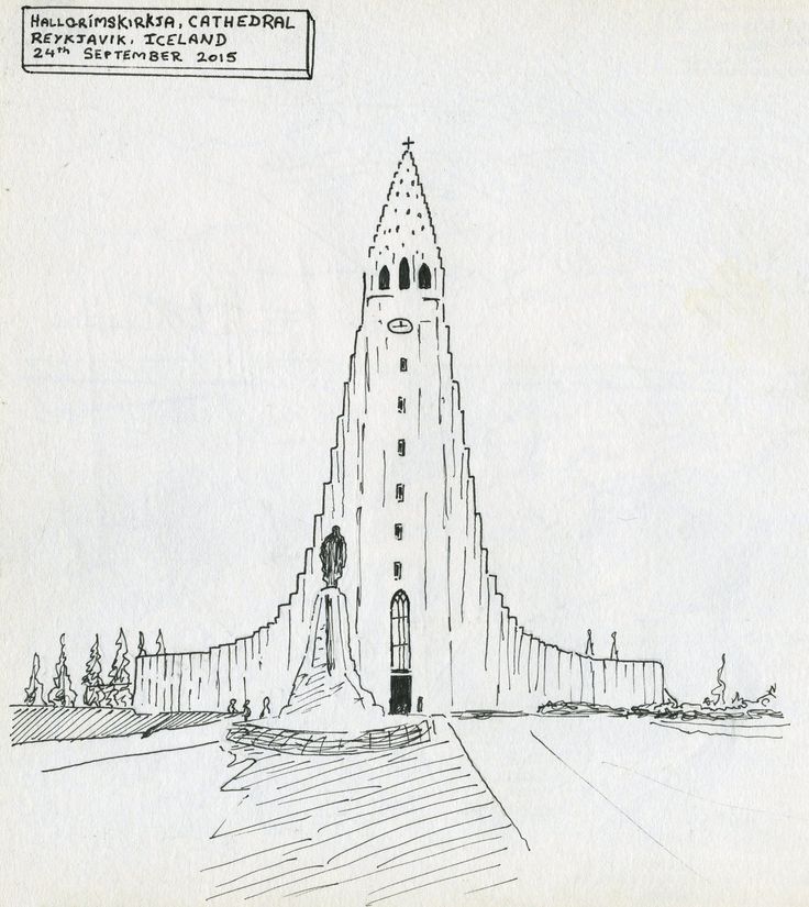 a drawing of a tall tower with a clock on it