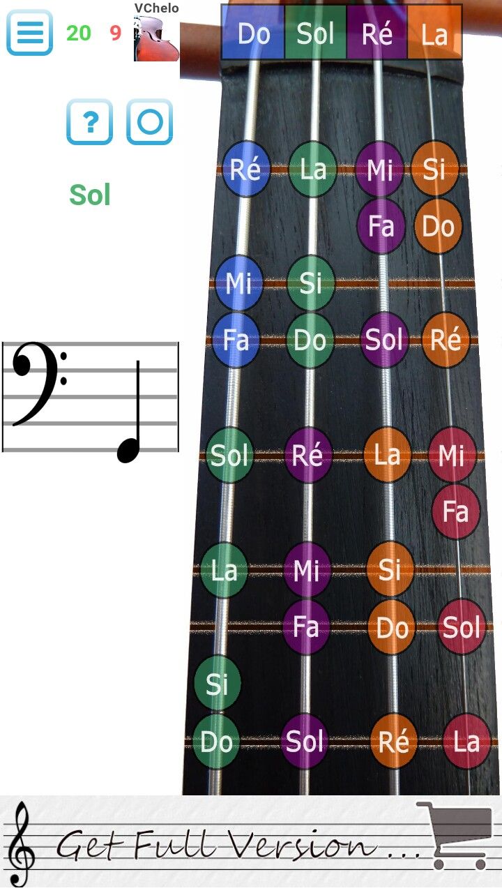 the guitar frets are arranged in different colors and sizes, along with music notes