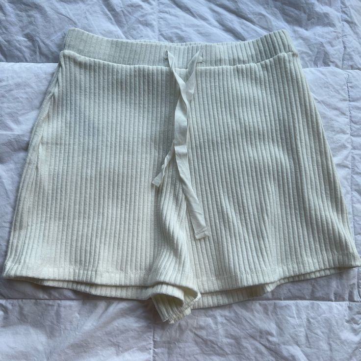 Color: White/Ivory Size: Medium (M) Brand: Mango Condition: No Price Tags But Never Worn Before Basically Brand New Shorts! Super Comfy And Quality Fabric. White Ribbed Bottoms For Spring, Ribbed Shorts For Spring, High Waist Ribbed Shorts For Spring, Casual Off White Bottoms For Day Out, Casual Off White Shorts For Spring, Casual Off White Short Bottoms, Casual Off-white Short-length Bottoms, Casual Off-white Short Length Bottoms, Casual Off White Short Length Bottoms