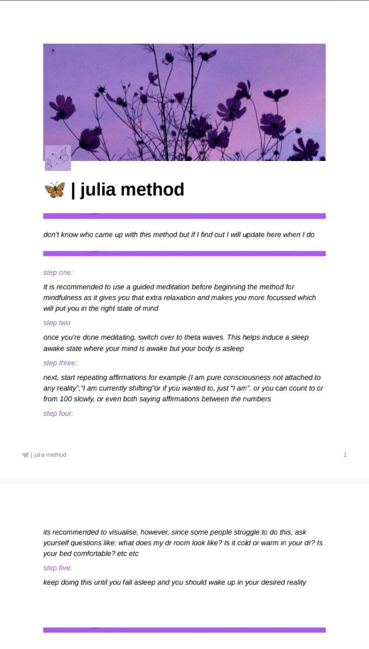 the website for julia method is displayed in purple and black colors, with an image of flowers