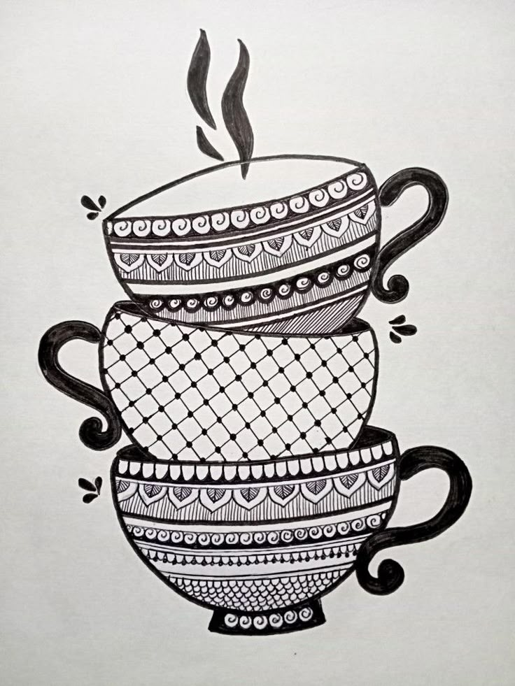 a drawing of three cups stacked on top of each other