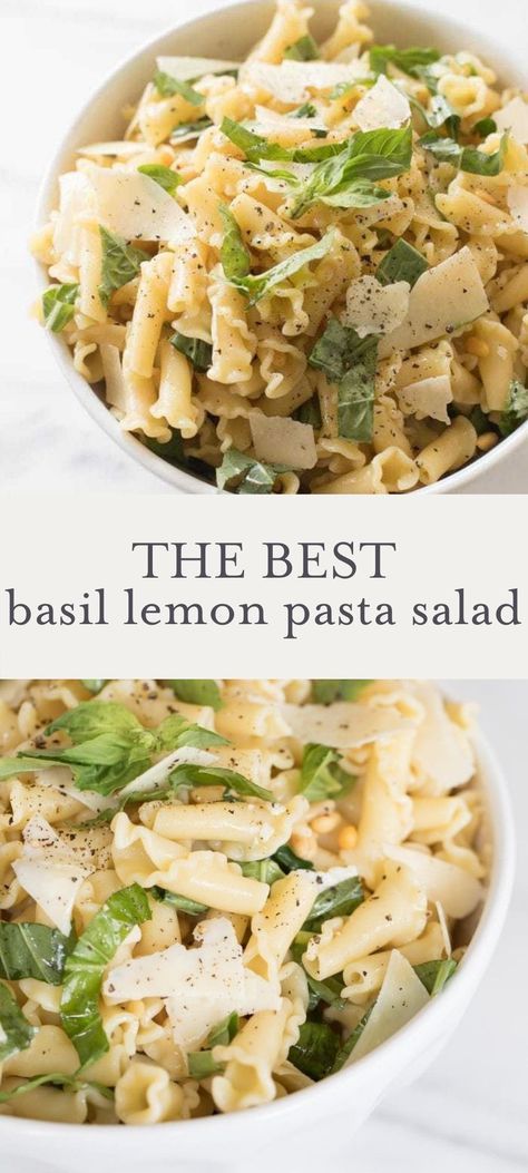 two pictures of pasta with basil and parmesan cheese