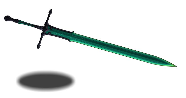 a green knife with black handles on a white background