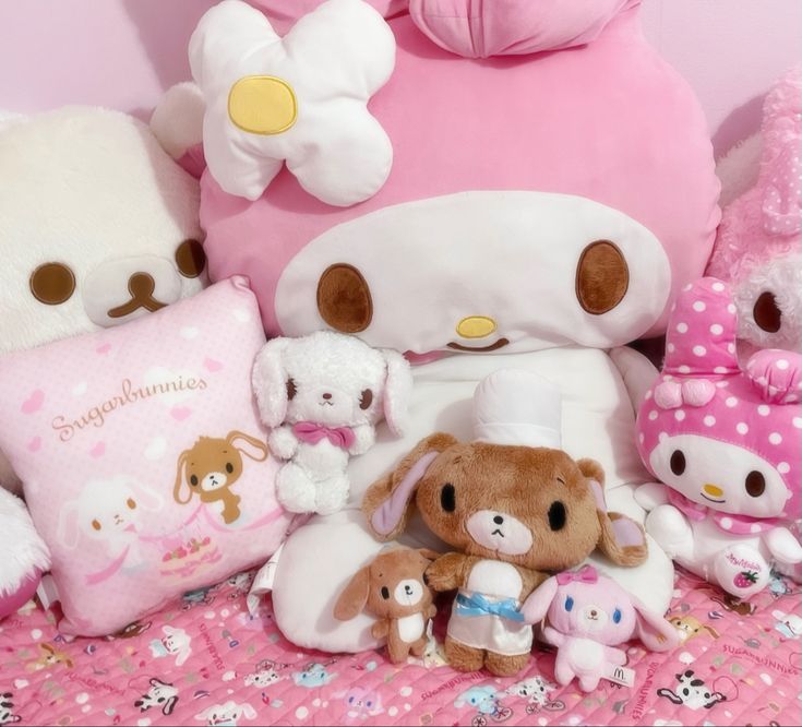 sugarbunnies plushies teddy my melody sanrio Iphone Wallpaper Food, Kawaii Room Ideas, Home Gym Design Garage, Jazmin Bean, Charmmy Kitty, Kawaii Core, Silly Girls, Kawaii Room, Cute Room Ideas