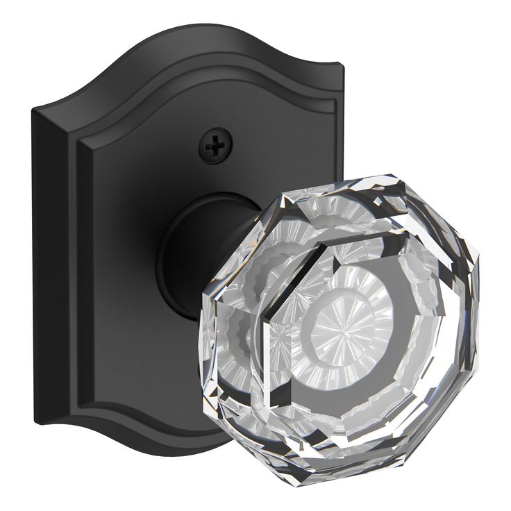 Crystal knob and traditional arch rose. Half dummy. Crystal and solid forged brass. Baldwin Satin Black Interior Hall/Closet Dummy Door Knob | HDCRYTAR190 Black Door Hardware, Baldwin Hardware, Crystal Knobs, Turning One, Door Kits, Door Installation, Back Doors, Door Knob, Double Doors