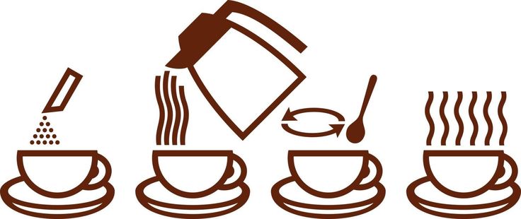 coffee cups with spoons and utensils are shown in this graphic art work