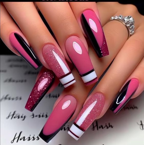 One Nail Design Ideas, Pink Nail With Glitter, Dollar Tree Nails, Dollar Nails, Ballerina Acrylic Nails, Makeup Nails Designs, Dollar Tree Haul, Sassy Nails, Nails Cute