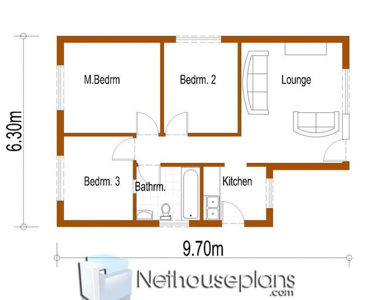 the floor plan for a two bedroom house with an attached kitchen and living room area