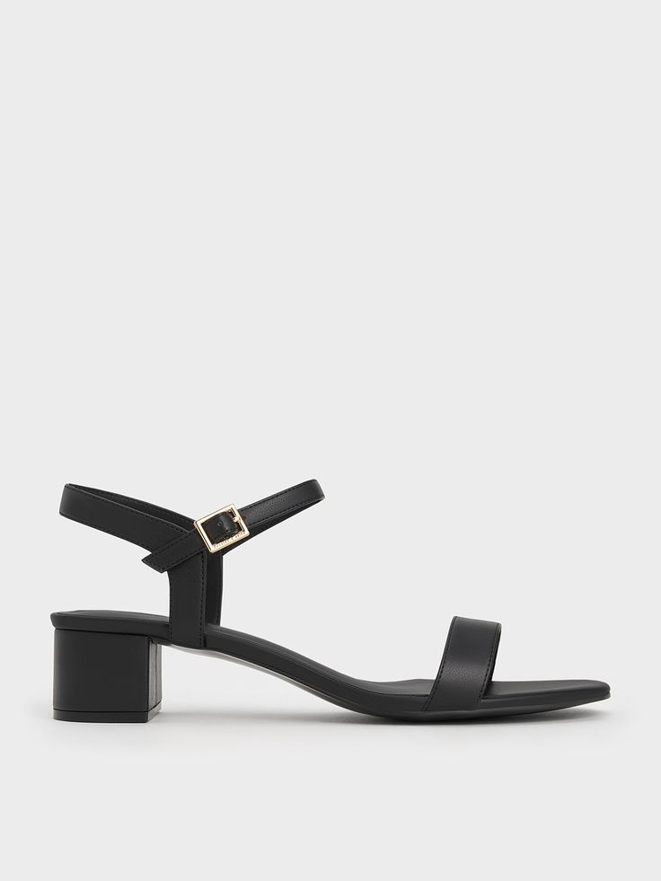 Black Block Heels, Faux Leather Heels, Simple Silhouette, Charles Keith, Block Heels Sandal, Ankle Straps, Ankle Strap Sandals, Belt Size, Strap Sandals