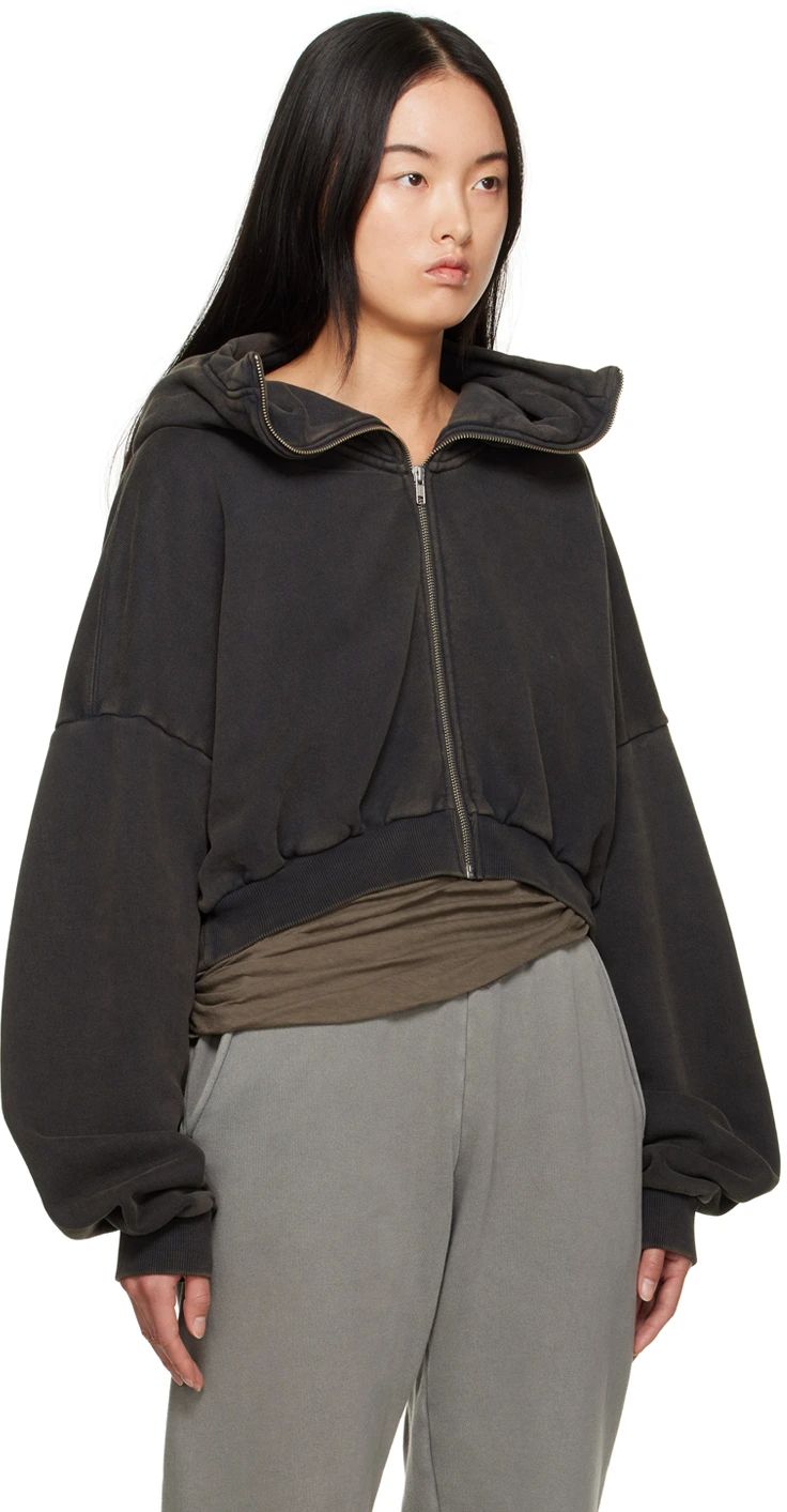 Entire Studios: Black Cropped Hoodie | SSENSE Hoodie Upcycle, Entire Studios, Navy Hoodie, Mood Board Fashion, Cotton Fleece, Black Crop, Cropped Hoodie, Fleece Hoodie, Luxury Streetwear