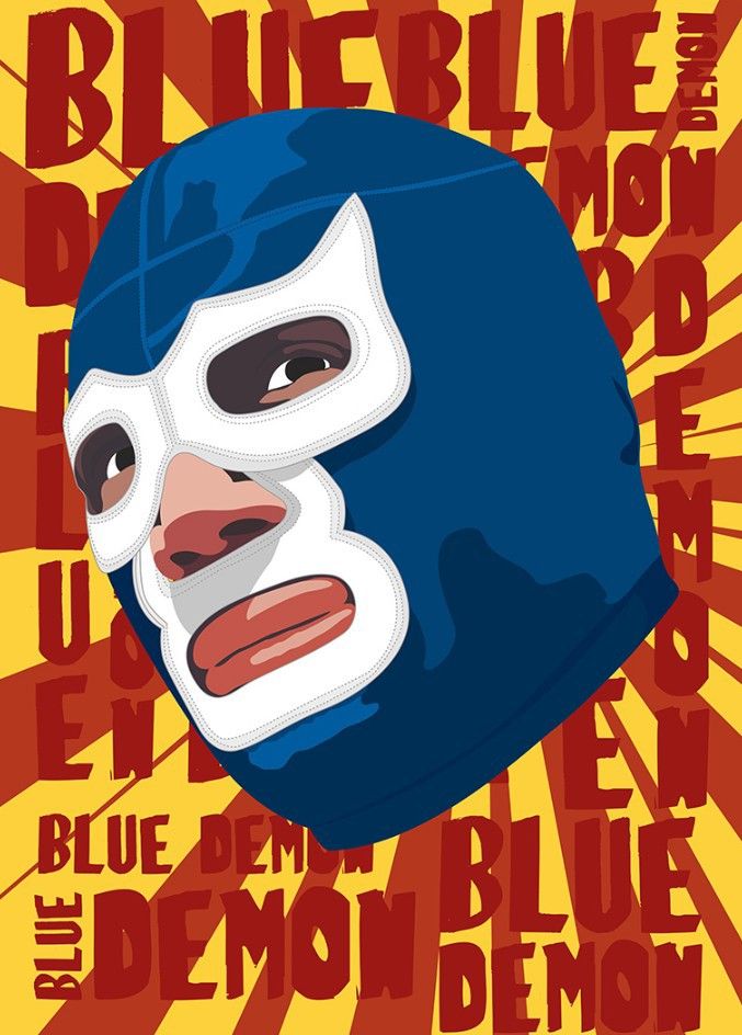 a poster with a mask on it that says blue demon