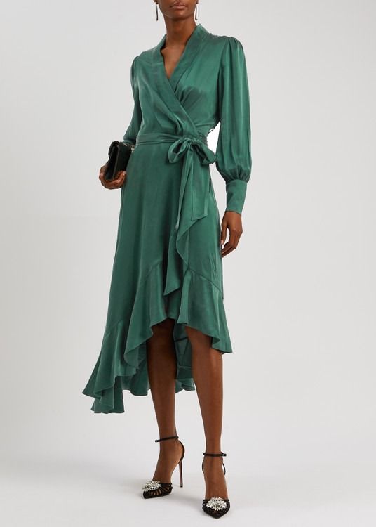 ZIMMERMANN Silk Wrap Dress, Satin Wrap Dress, Silk Satin Dress, Dress With Shawl, Silk Wrap Dresses, Zimmermann Dress, Midi Wrap Dress, Wrap Midi Dress, Silk Midi Dress