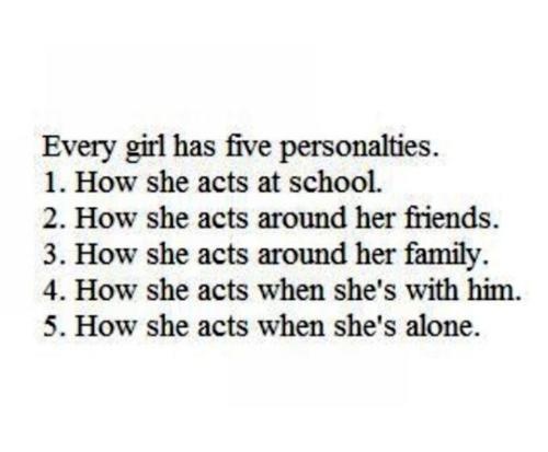 the text is written in black and white, which reads every girl has five personalitys