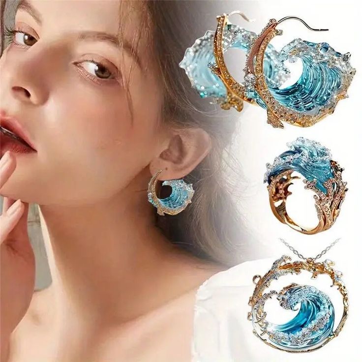 Sea Jewellery Collection exquisite Bohemian - Temu Crystal Jewelry Earrings, Wave Pendant, Blue Luxury, Sea Jewelry, Marine Theme, Wave Necklace, Inspirational Jewelry, Ocean Jewelry, Packing Jewelry