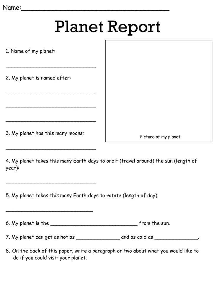 the worksheet for planet report is shown in black and white, with an image of