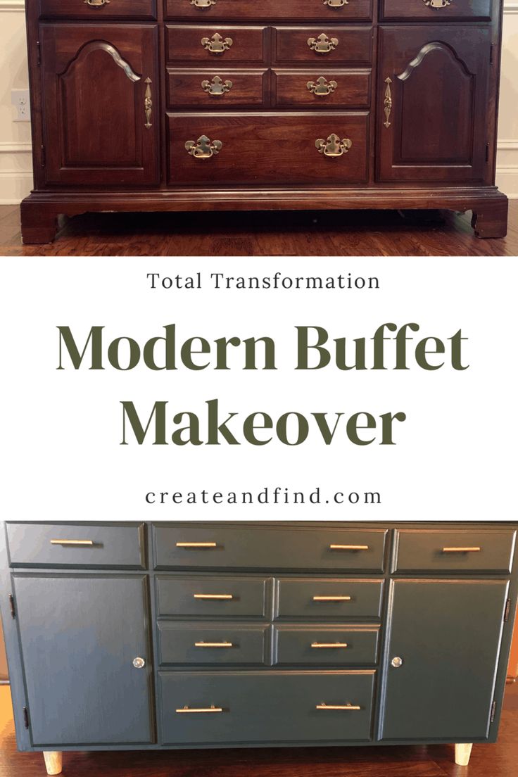 an old dresser is transformed into a modern buffet makeover