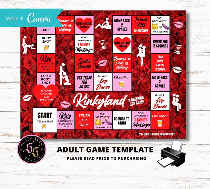 an adult game board is shown with the words and symbols in red, pink, and white