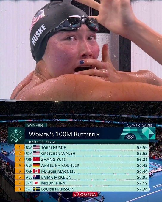 a woman's 100m butterfly swimming event on tv