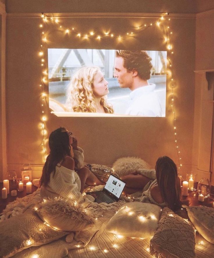 Movies In Bed Aesthetic, Watching Movies In Bed Aesthetic, Watching Movies In Bed, Movie Night Room, In Bed Aesthetic, Sleepover Room, Bed Aesthetic, Hangout Room, Fashion Vogue