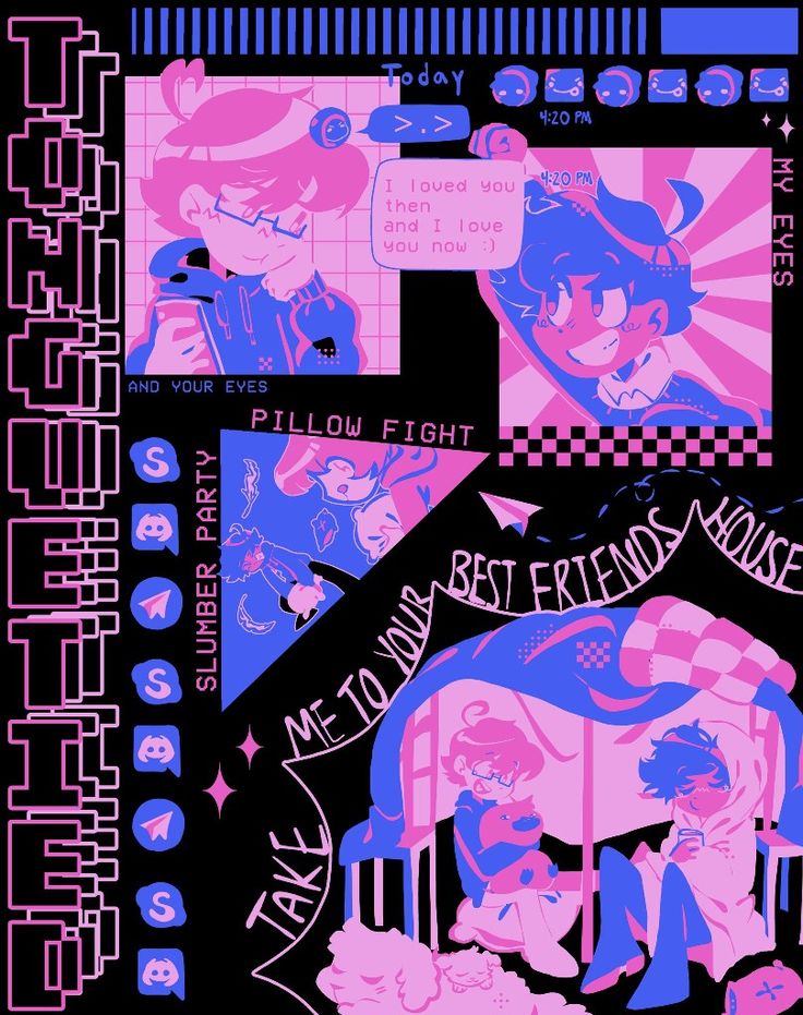 an image of a poster that is in pink and blue