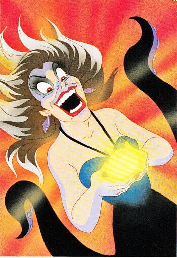 an image of a cartoon character with evil makeup and hair, holding a glowing ball