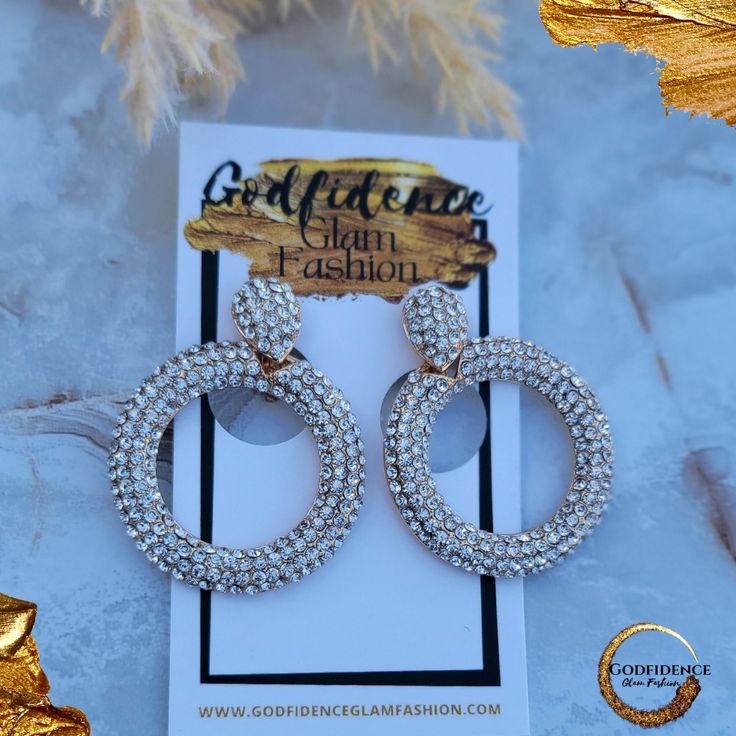 Bedazzled Circle Dangle Clip-on Earrings. Shimmer all day and night with these fancy clip-on earrings. Ring My Bell, Glam Fashion, Day And Night, Clip On Earrings, Ring, Frame, Gold