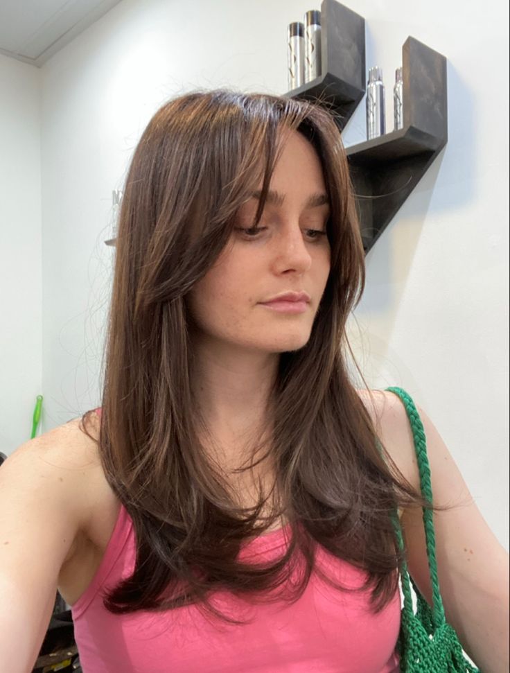 Layered Haircuts On Straight Hair, Oval Face Hairstyles Straight Hair, Face Frame Haircut Straight Hair, Front Facing Layers, Hair For Oval Face Shape Medium, Heart Shape Haircut, Transition Haircut, Curtain Bangs Long Straight Hair, Hair Cuts For Oval Faces